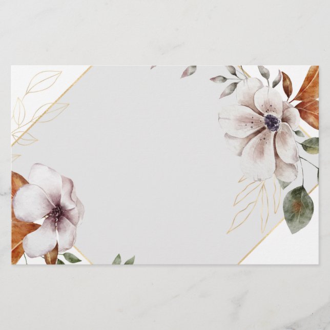 White Flowers Stationery, Elegant Floral Writing  Stationery (Front)