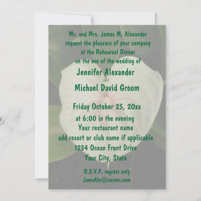 White Flowers Tropical Anthurium Invitation (Front)