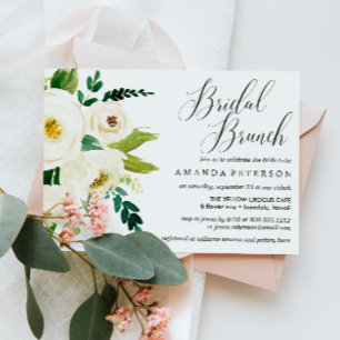 White Flowers   Typography wedding Bridal Brunch Invitation