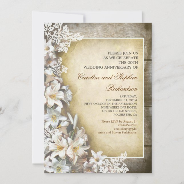 white flowers vintage anniversary invitations (Front)