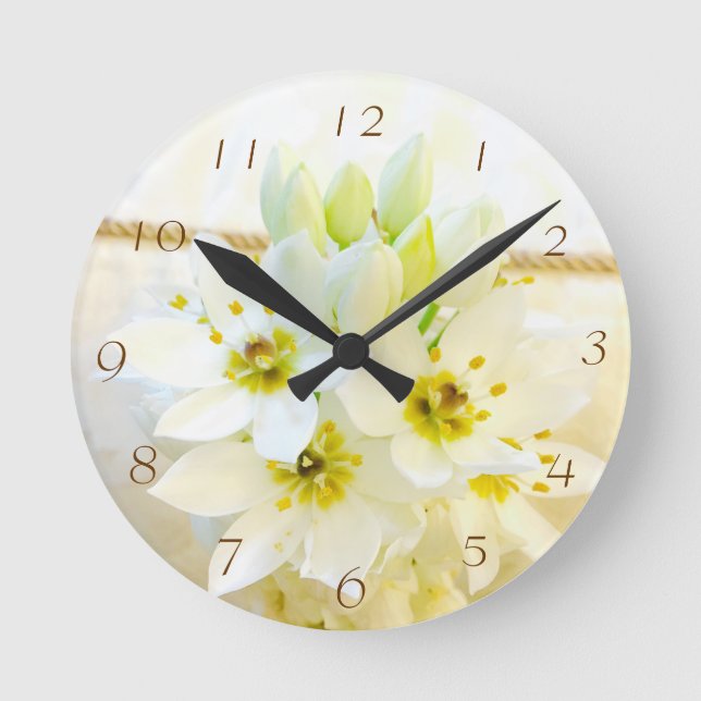 White Flowers Wall Clock (Front)