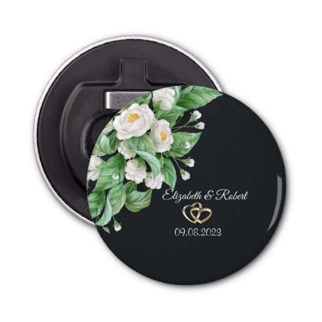 White Flowers Wedding Bottle Opener (Front)