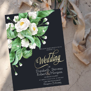White Flowers Wedding Invitation