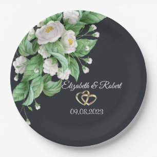 White Flowers Wedding Paper Plate