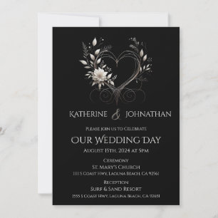 White Flowers with a Heart Wedding Invitation