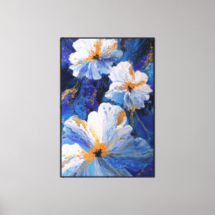 White Flowers with Blue and Purple Shades Canvas Print