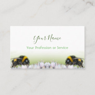 White flowers with bumblebee vanishes to white! business card