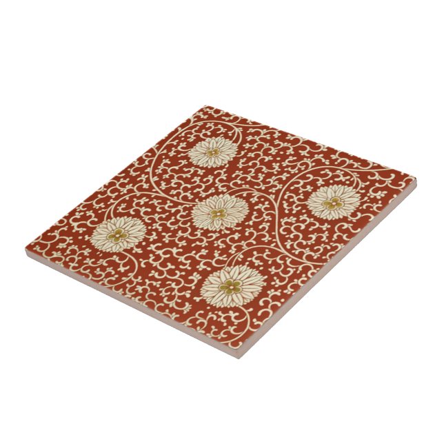 White Flowers With Chinese Red Background ~ * ~ Tile (Side)