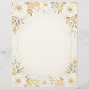 White Flowers with Gold Accents Custom Letterhead