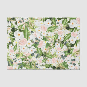 White Flowers with Green Leaves 3 Tissue Paper