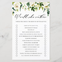White Flowers Would She Rather Baby Shower Game
