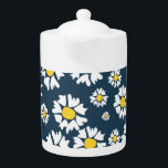 White flowers, yellow centre, on blue background<br><div class="desc">These are bright,  cheerful white with yellow flowers on a navy blue background.</div>