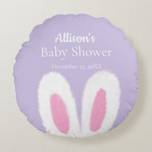 White Fluffy bunny baby shower  Round Cushion