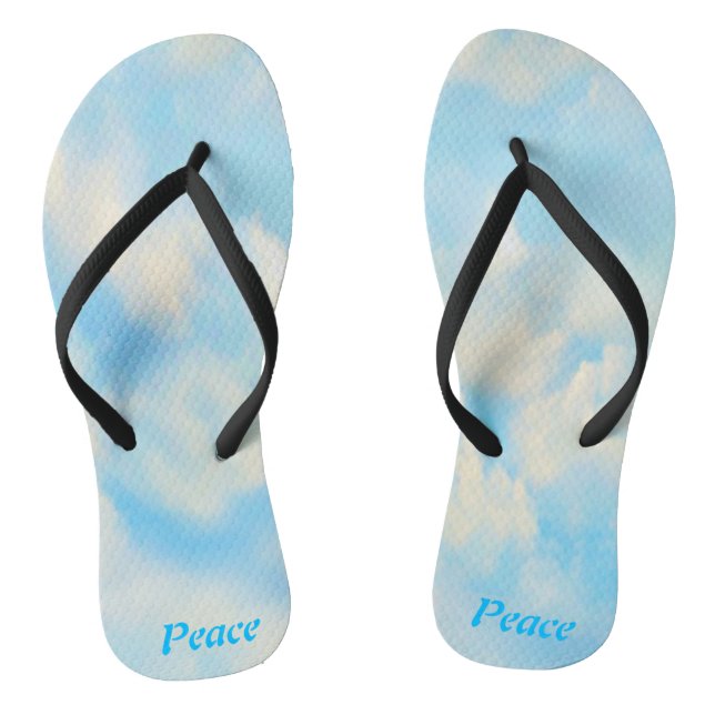 White fluffy clouds on azure sky flip flops (Footbed)