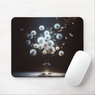 White Fluffy Dandelion Bouquet Mouse Pad