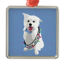 White Fluffy Dog - Peace Joy Love - Holiday