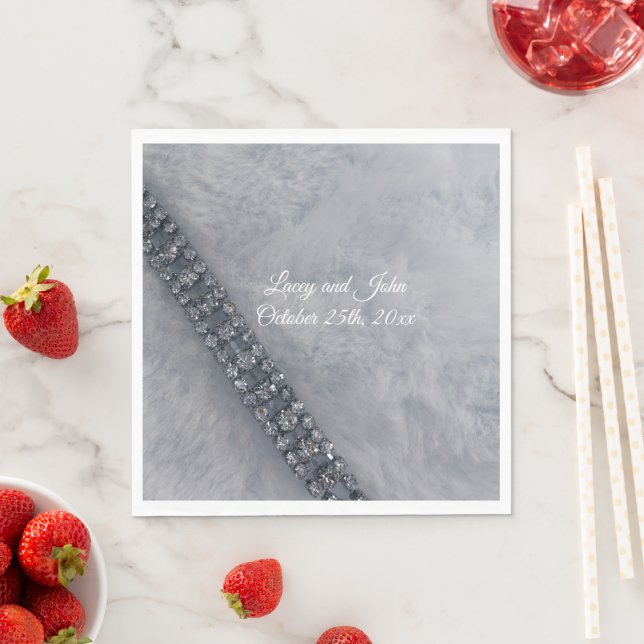 White Fluffy Fur Diamonds Paper Napkins (Insitu)