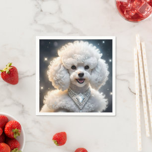 White Fluffy Poodle Wearing A Diamond Collar, Napkin