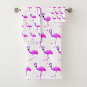 WHITE FLURO FLAMINGO PATTERN BATHROOM TOWEL SET