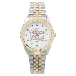 White Flute Chick Script Watch