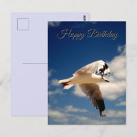 White Flying Seagull, Birthday Poscard