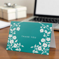 White Folk Flowers Teal Blue Thank You Custom