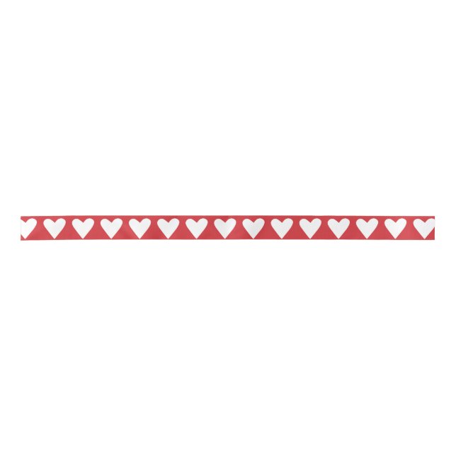 White Folk Hearts on Red Ribbon Satin Ribbon (Front)
