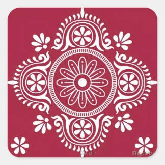 White Folk Motif on Red Background Square Sticker
