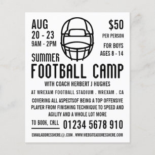 White Football Helmet, Football Camp Advertising Flyer