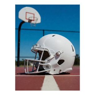 White Football Helmet on Court Line Poster