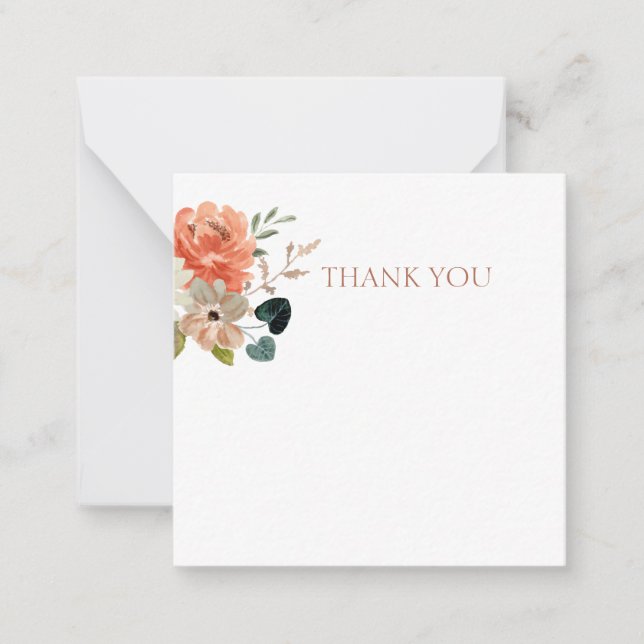 White Foral Watercolor Wedding Thank You / Welcome Card (Front)