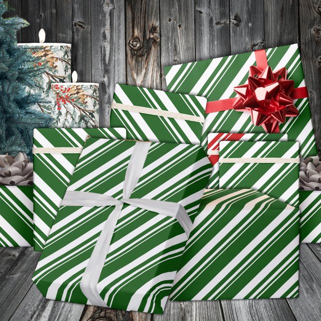 White Forest Green Candy Cane Stripe Holiday Wrapping Paper (White Forest Green Candy Cane Stripe Holiday Wrapping Paper in 6 and 15 foot long 30 inch tall rolls)