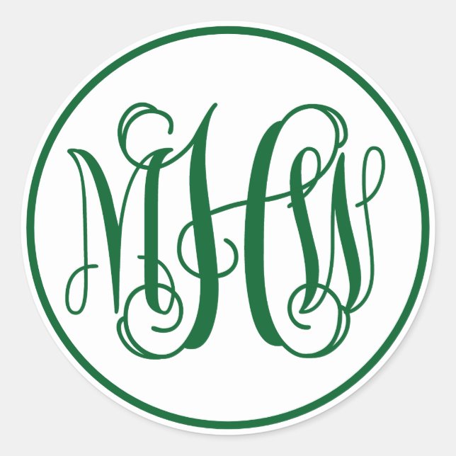 White Forest Green Vine Script Monogram, DIY BG Classic Round Sticker (Front)