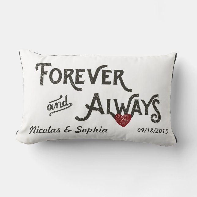 White Forever Always Heart Personalised Wedding Lumbar Cushion (Front)