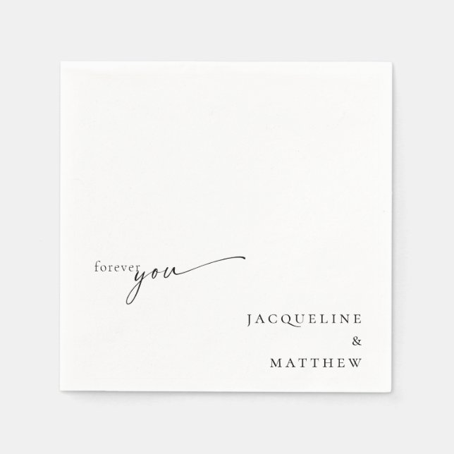 White Forever You Couple Names Wedding Cocktail Napkin (Front)
