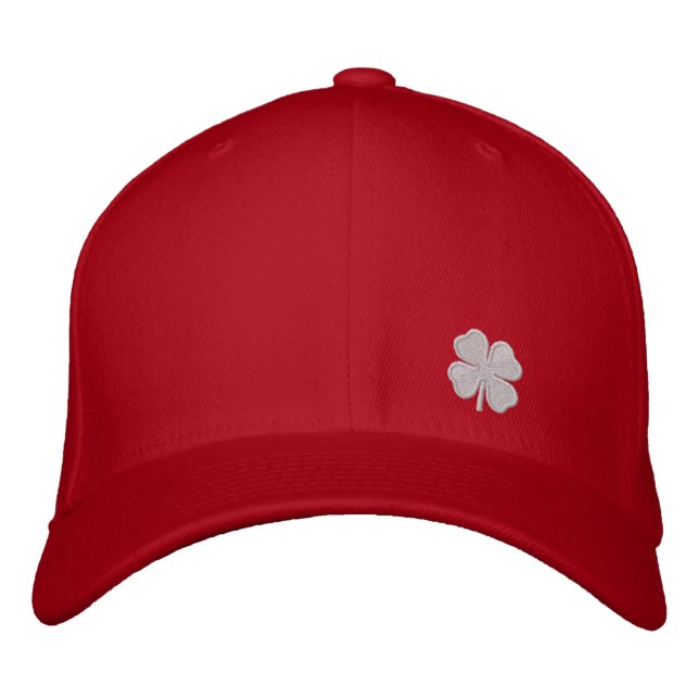 White Four Leaf Clover St. Patricks Dat Red Hat (Front)