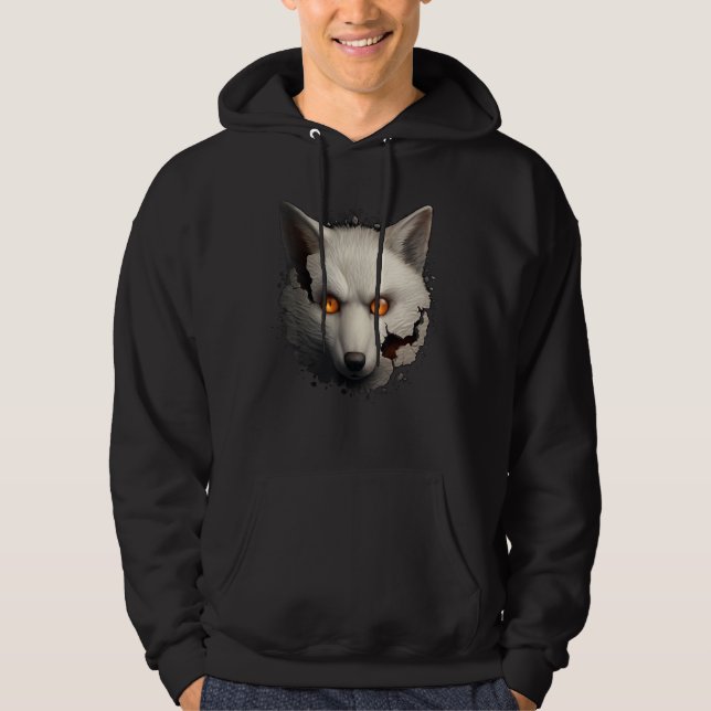 White Fox Fantasy Artwork  Animal Fox Hoodie (Front)