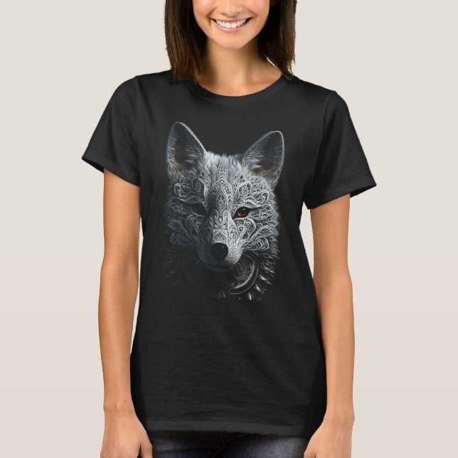 White Fox Mandala Art - Animal Fox T-Shirt (Front)