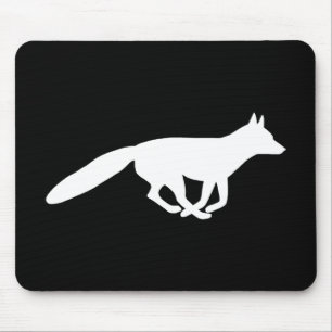 White Fox Silhouette   Wildlife Black and White Mouse Pad