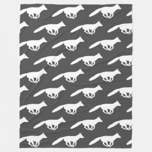 White Fox Silhouettes Pattern Grey Wildlife Fleece Blanket