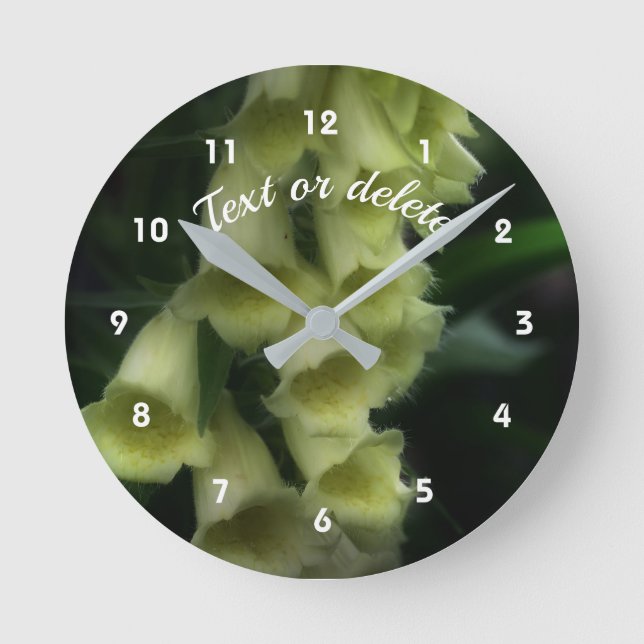 White Foxglove Flowers Personalised Round Clock (Front)