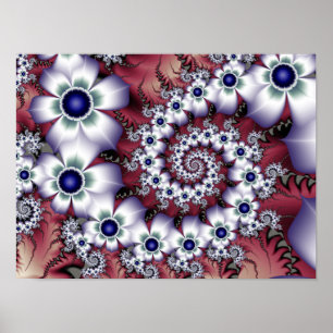 White Fractal Flowers Poster