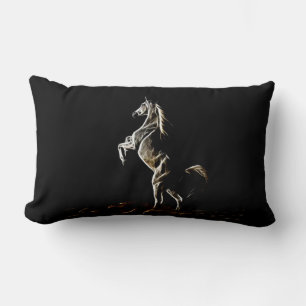 White Fractal Horse Lumbar Pillow