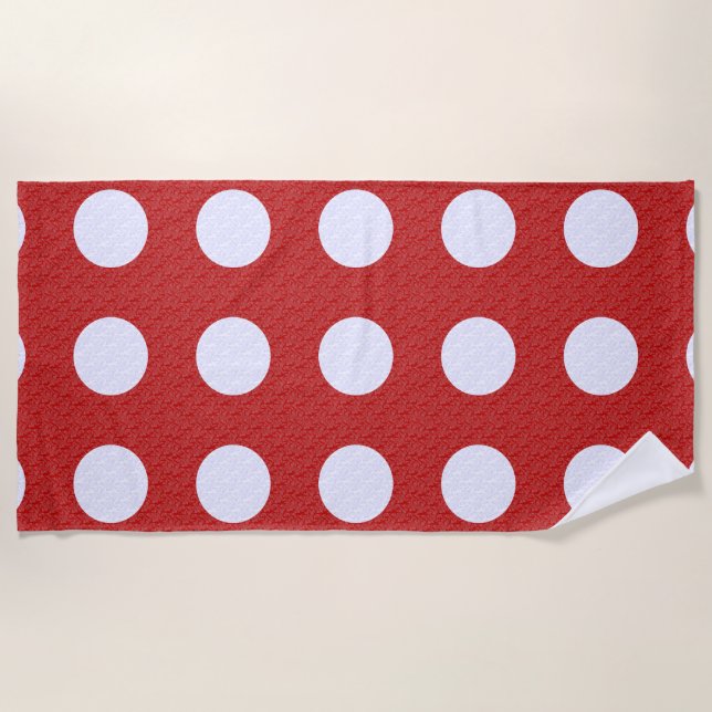White Fractals Polka Dots Red Fractals Background Beach Towel (Front)
