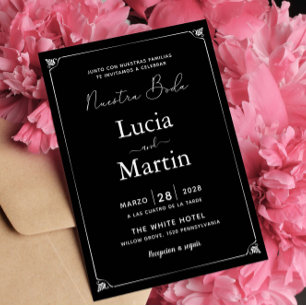 White Frame Black Spanish Nuestra Boda Invitation