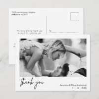White Frame Calligraphy Thank You Wedding Postcard