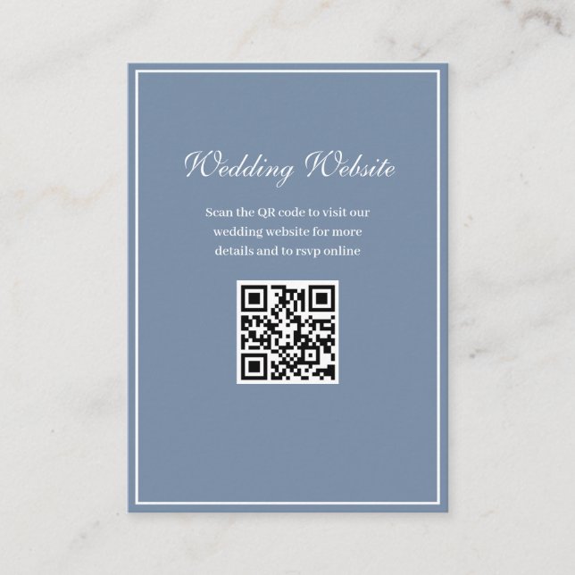 white frame dusty blue QR code wedding website Enclosure Card (Front)