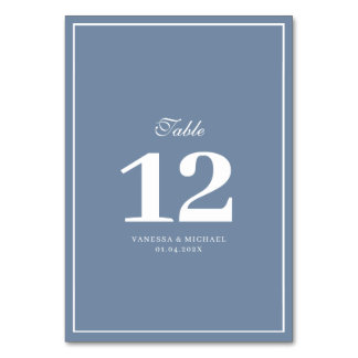 white frame dusty blue wedding table number
