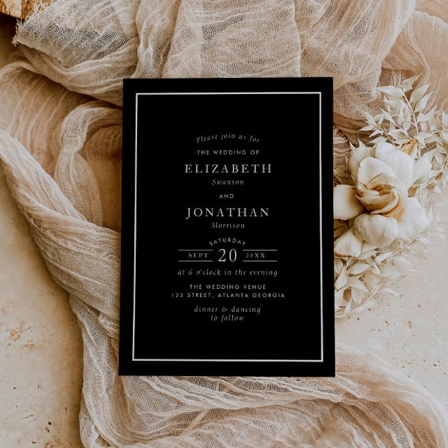 white frame elegant modern black wedding invitation (Creator Uploaded)