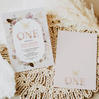 White Frame Girls Pink Boho Floral 1st Birthday